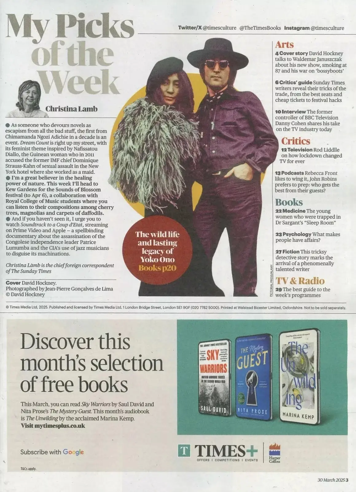 Sunday Times Culture Magazine: David Hockney, John Lennon, Yoko Ono, 30.3.25 - image 2 | Free standard UK delivery included | Discount Quality Products