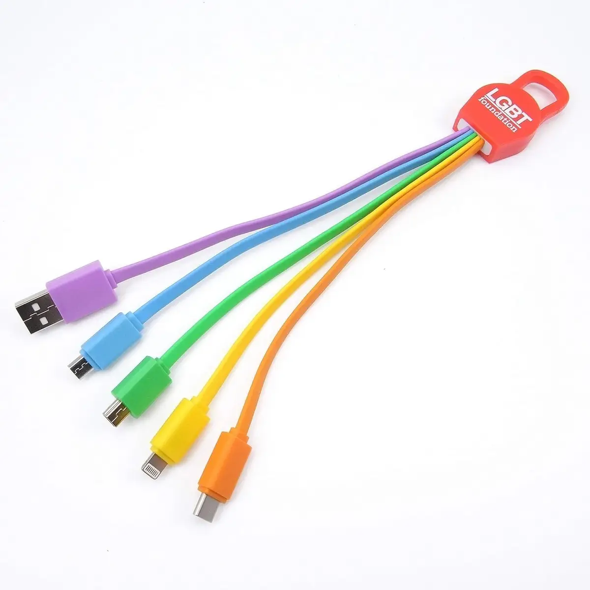 LGBT Foundation Universal USB Charge 5 in 1 Charging Cable, Multicoloured & Clip - image 2 | Free standard UK delivery included | Discount Quality Products
