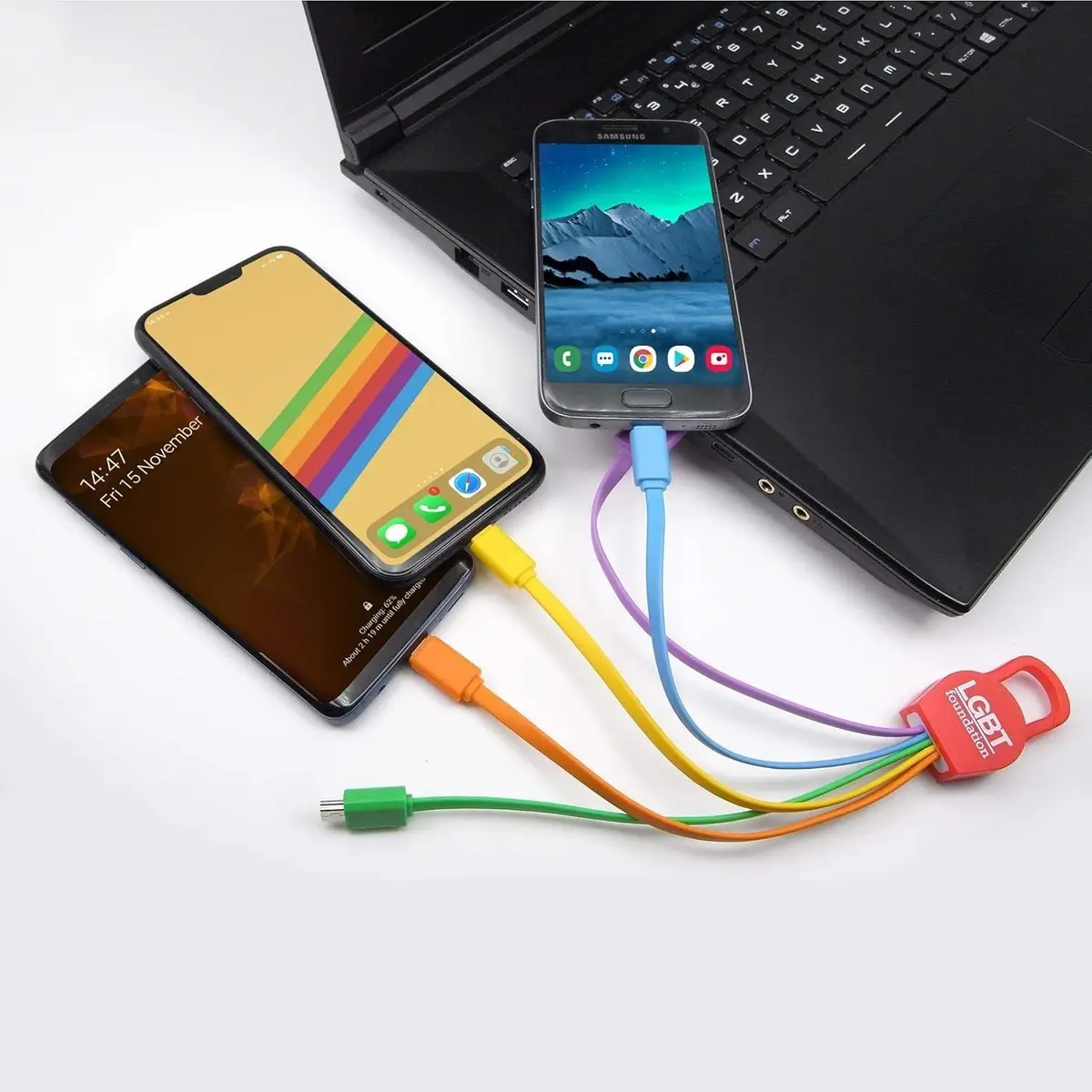 LGBT Foundation Universal USB Charge 5 in 1 Charging Cable, Multicoloured & Clip - image 5 | Free standard UK delivery included | Discount Quality Products