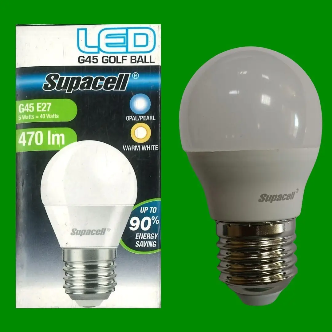 5W (=40W) Supacell LED Golf G45 Round 2700K Warm White Light Bulb, ES, E27 Lamp