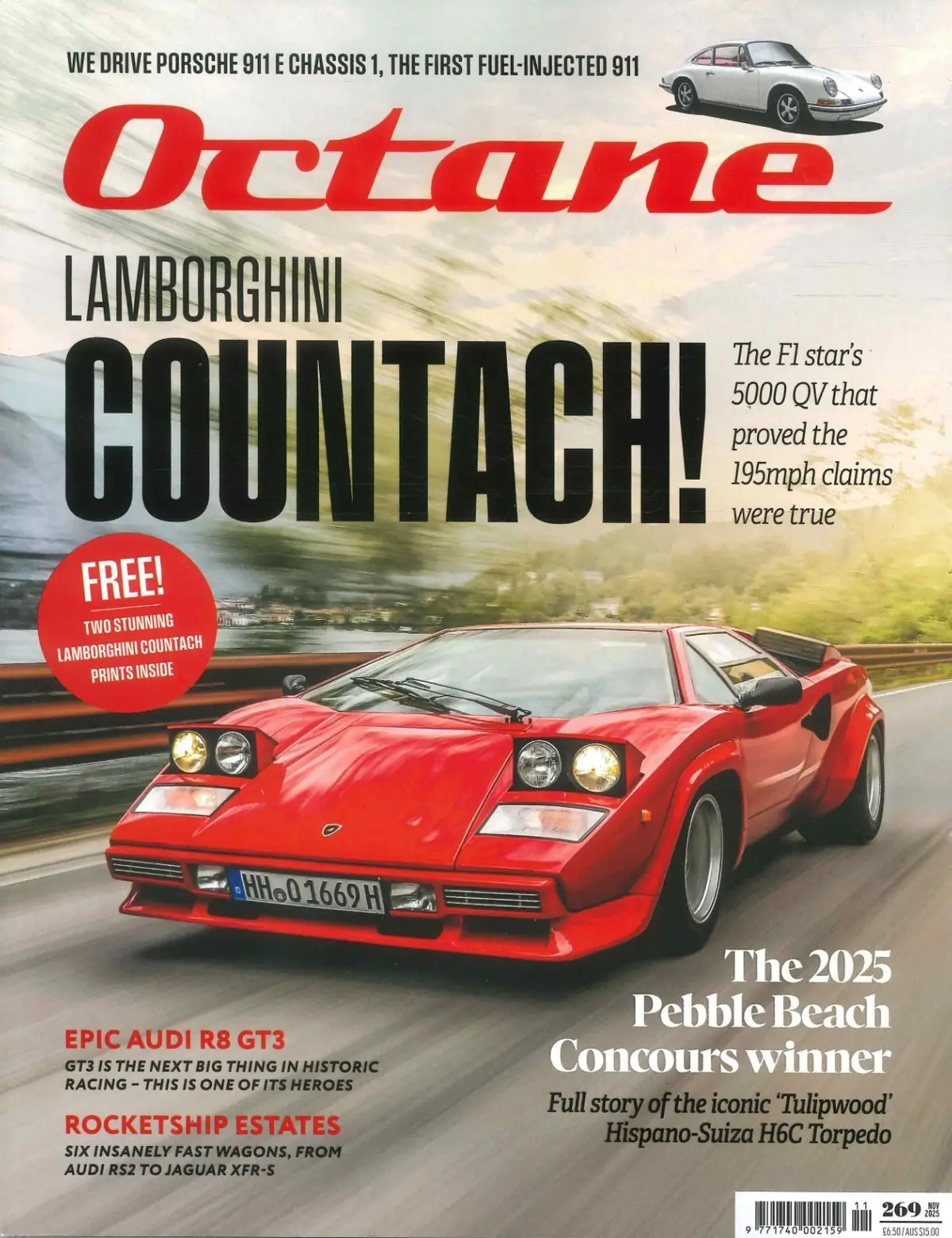 Octane Magazine #269, Lambo Countach, Porsche 911 E, Audi R8 GT3, Cars, Nov 2025