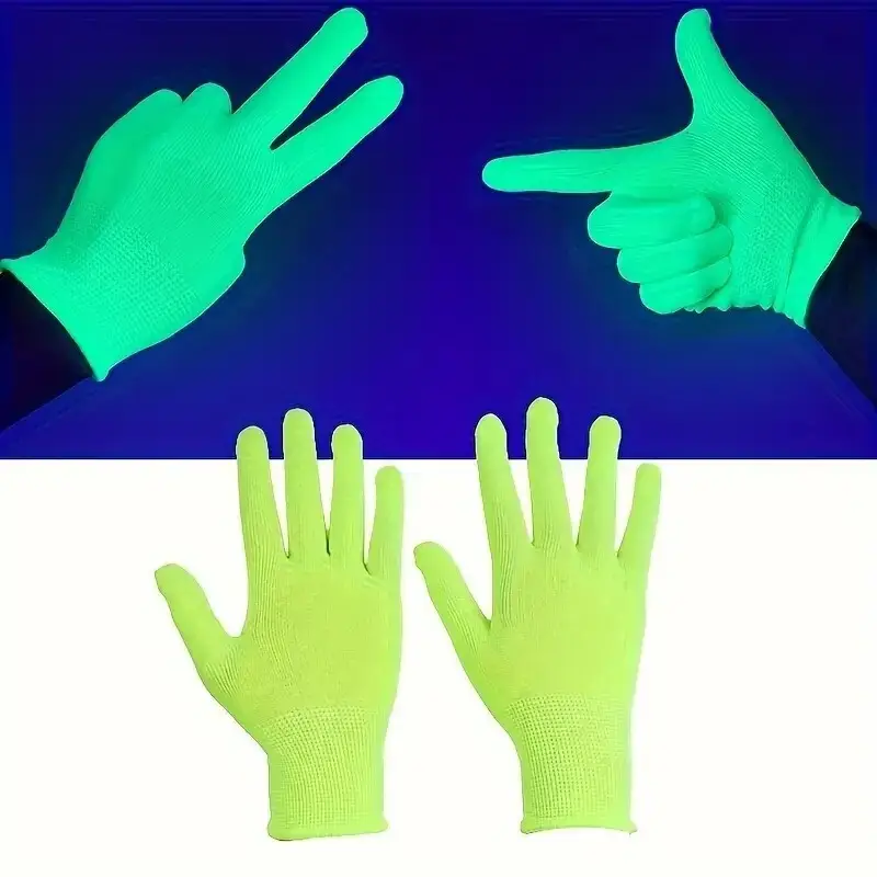 1 Pair Fluorescent Green Gloves Glow In UV Neon Glove, Neon Theme Party Supplies - image 2 | Free standard UK delivery included | Discount Quality Products
