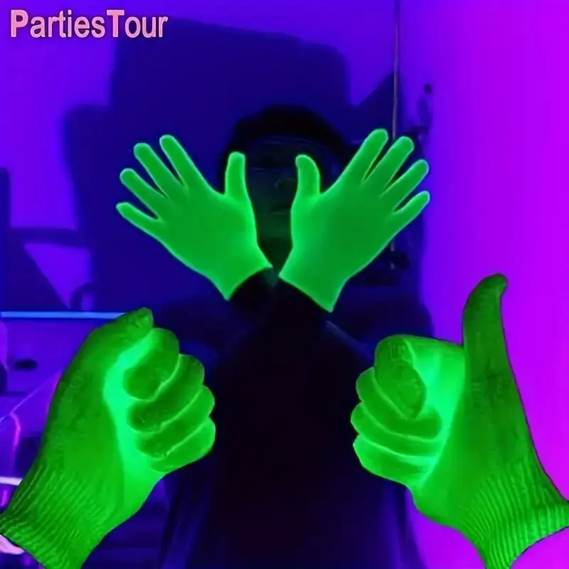 1 Pair Fluorescent Green Gloves Glow In UV Neon Glove, Neon Theme Party Supplies - image 6 | Free standard UK delivery included | Discount Quality Products