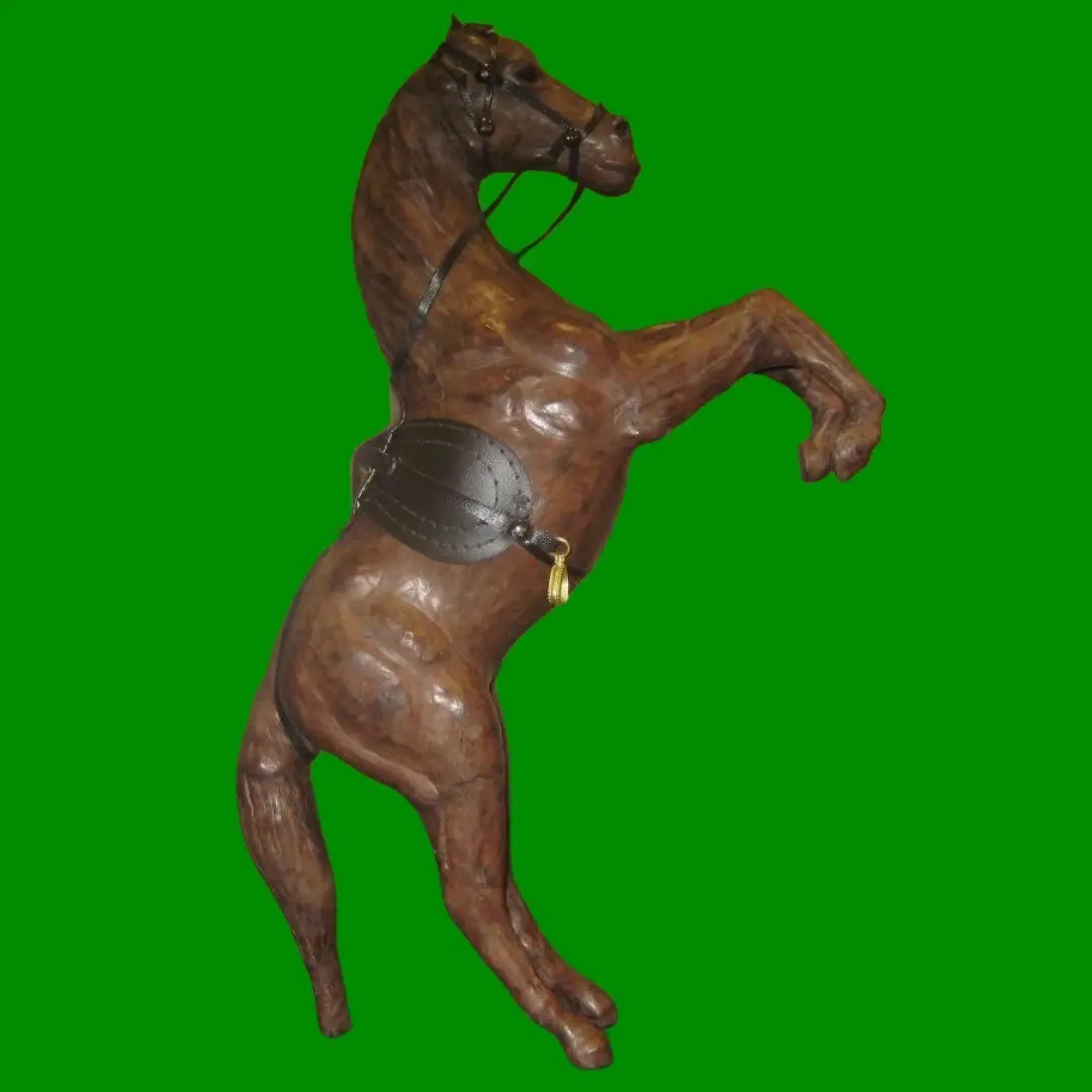 1x 16" Vintage Leather Wrapped Brown Equestrian Horse Statue Standing on 2 Legs - image 3 | Free standard UK delivery included | Discount Quality Products