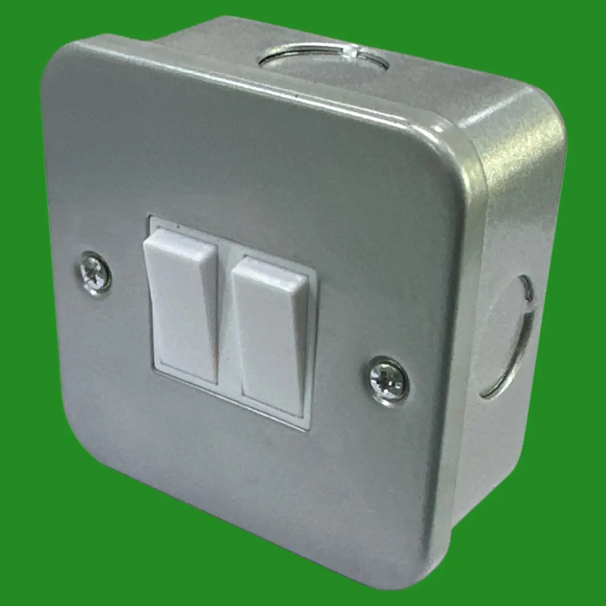 Metal Clad Double Light Switch (2) Switch 2 Gang 2 Way 10AX Wall Mains Back Box