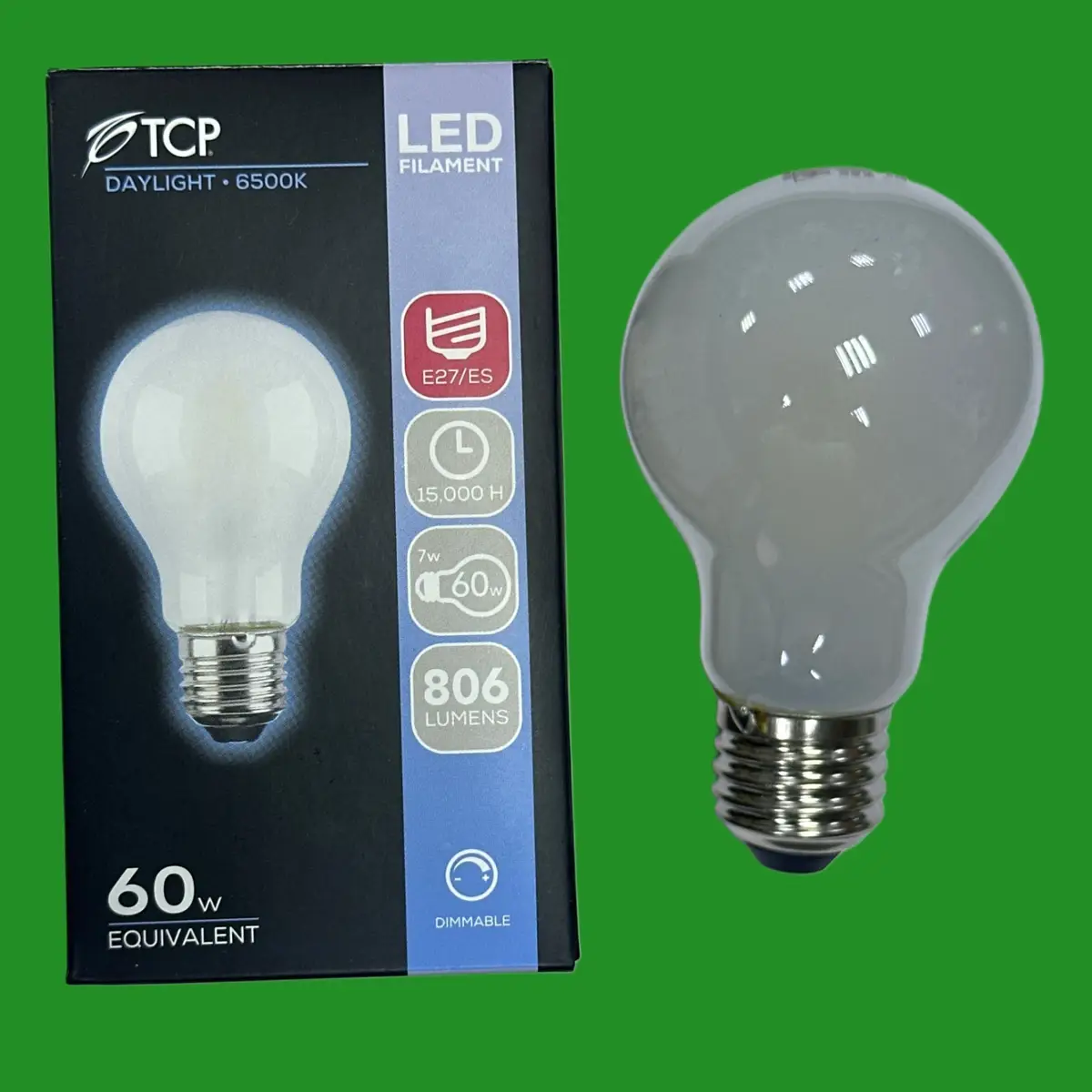 7W (=60W) TCP Dimmable Frosted Filament LED GLS Light Bulb ES E27 6500K Daylight