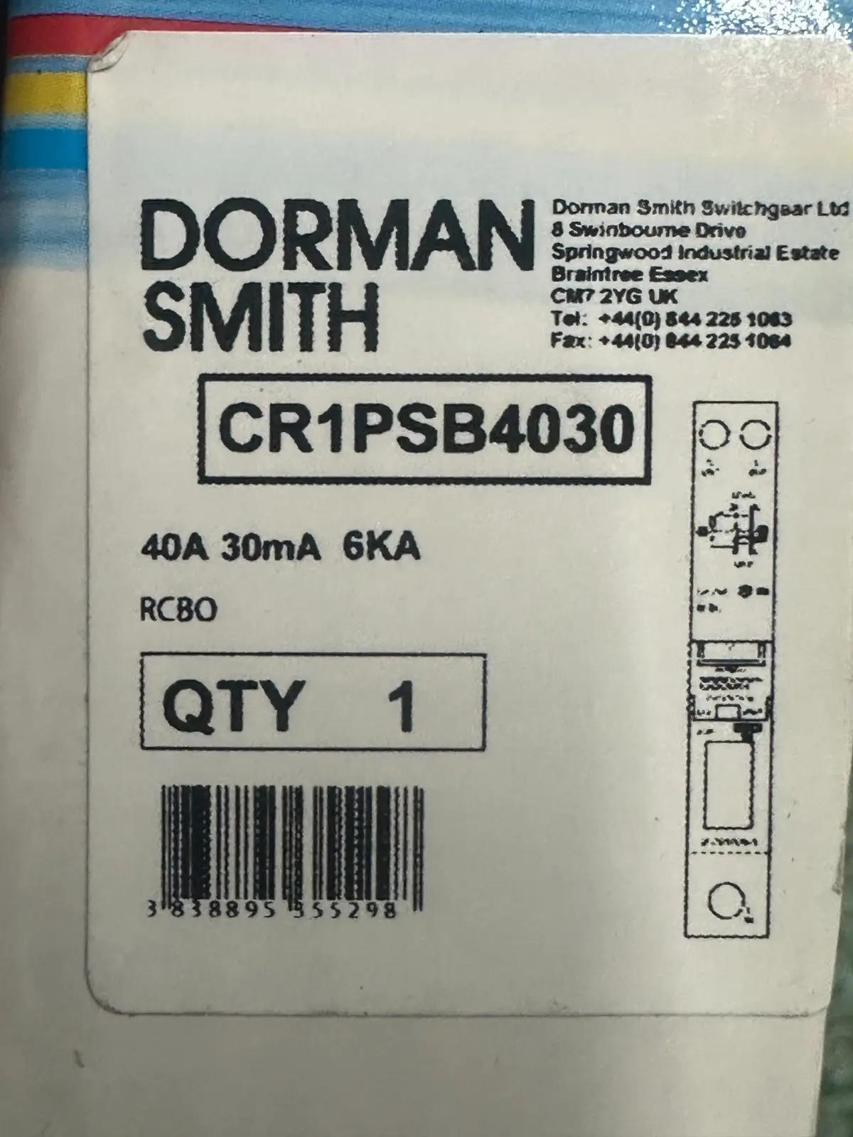 40A RCBO Circuit Breaker Dorman Smith CR1PSB4030 40 Amp 30ma 6KA - image 3 | Free standard UK delivery included | Discount Quality Products