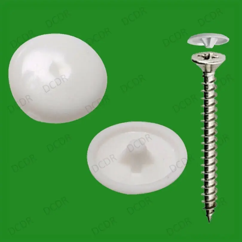 25x 13mm White Plastic Pozi Head Screw Top Cover Caps Push Fit Cabinet Furniture