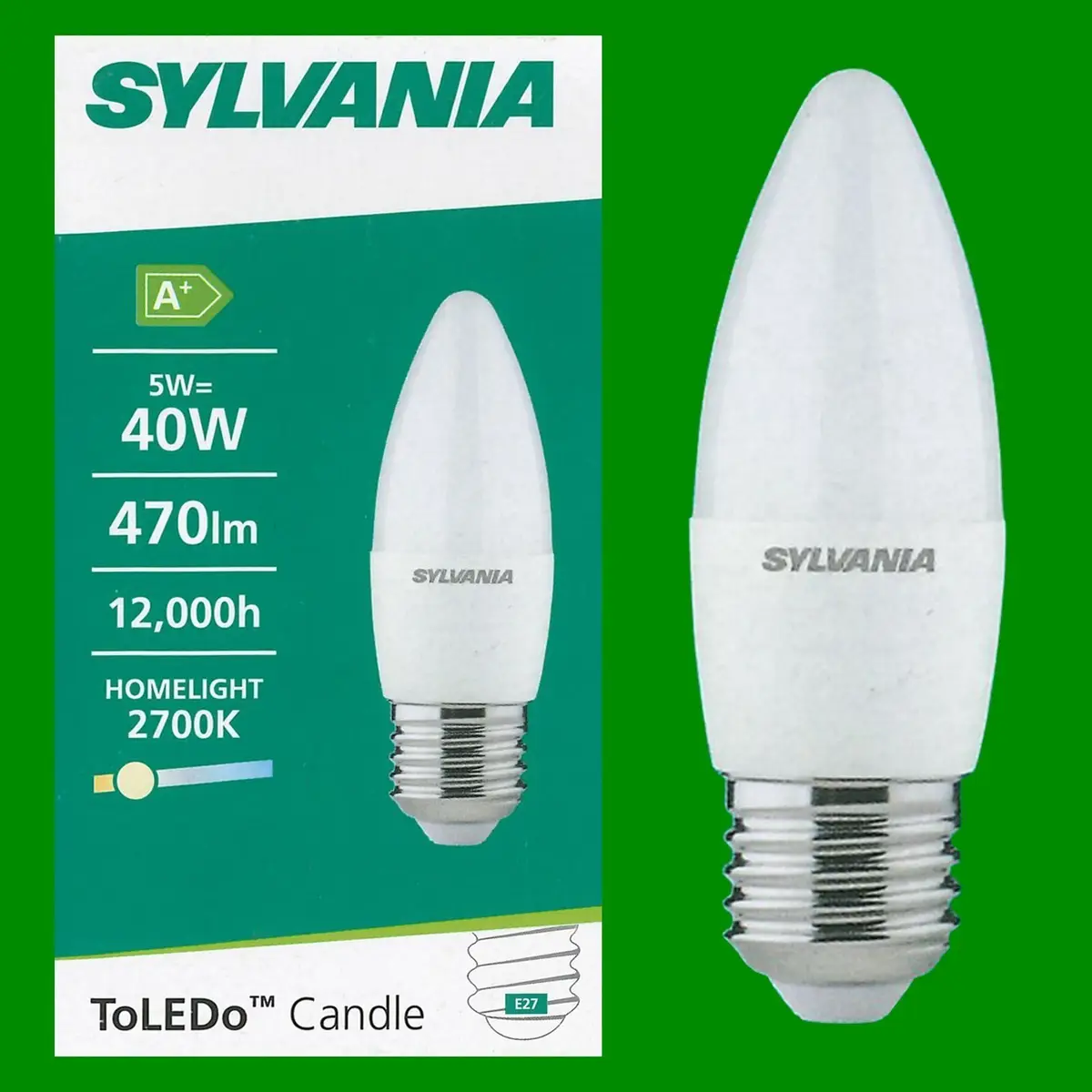12x 5W (=40W) LED Candle ES E27 Edison Screw Warm White 2700K 470lm Light Bulb