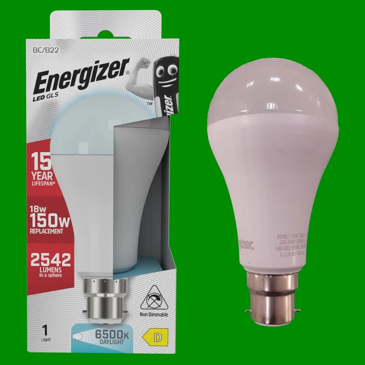 6x 18W (=150W) Energizer GLS BC B22 LED Light Bulb Lamp 6500K Daylight 2542Lm