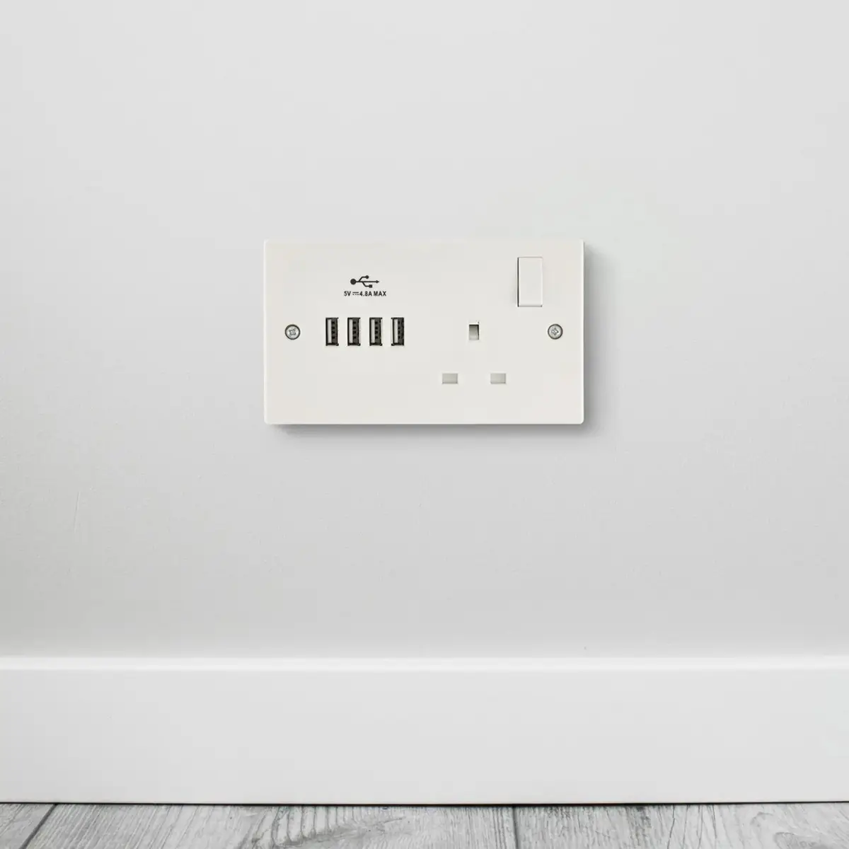 White 2 Gang, Single 13A Switched UK Mains Socket & 4x 4.8A USB Charging Ports - image 7 | Free standard UK delivery included | Discount Quality Products