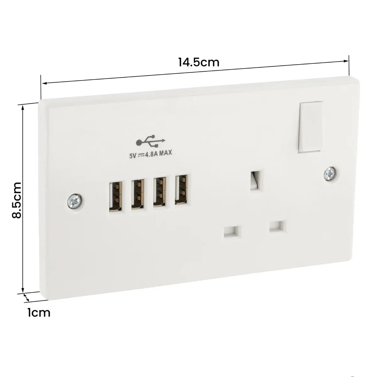 White 2 Gang, Single 13A Switched UK Mains Socket & 4x 4.8A USB Charging Ports - image 8 | Free standard UK delivery included | Discount Quality Products
