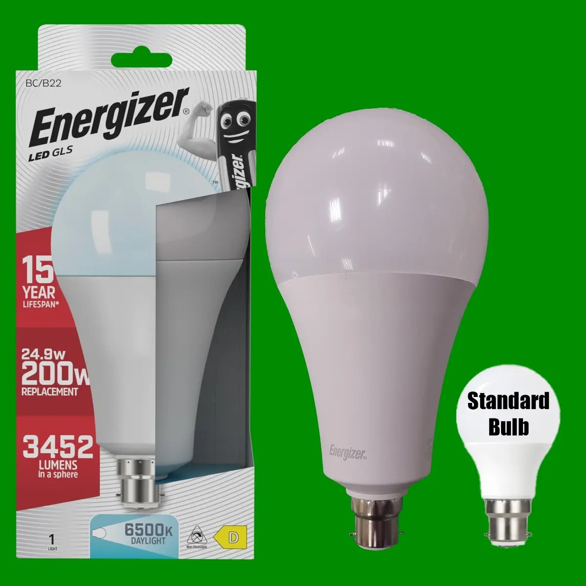 8x 24.9W (=200W) Energizer Large 110mm GLS BC B22 LED Light Bulb Lamp 6500K
