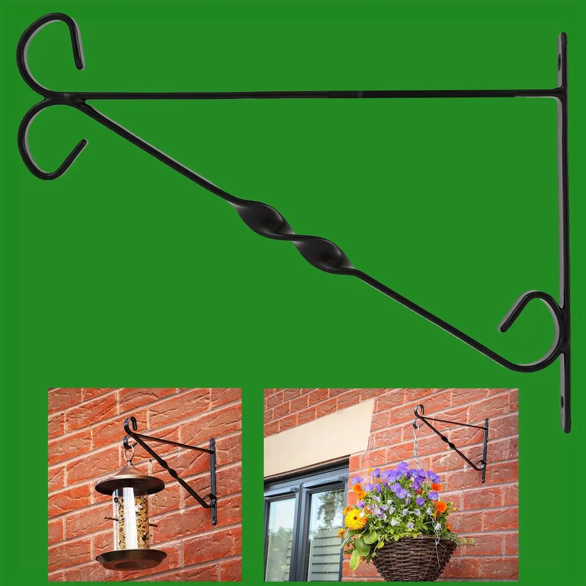 4x 12" Heavy Duty Metal Hanging Basket Bracket Planter Garden Plant Pots Hook