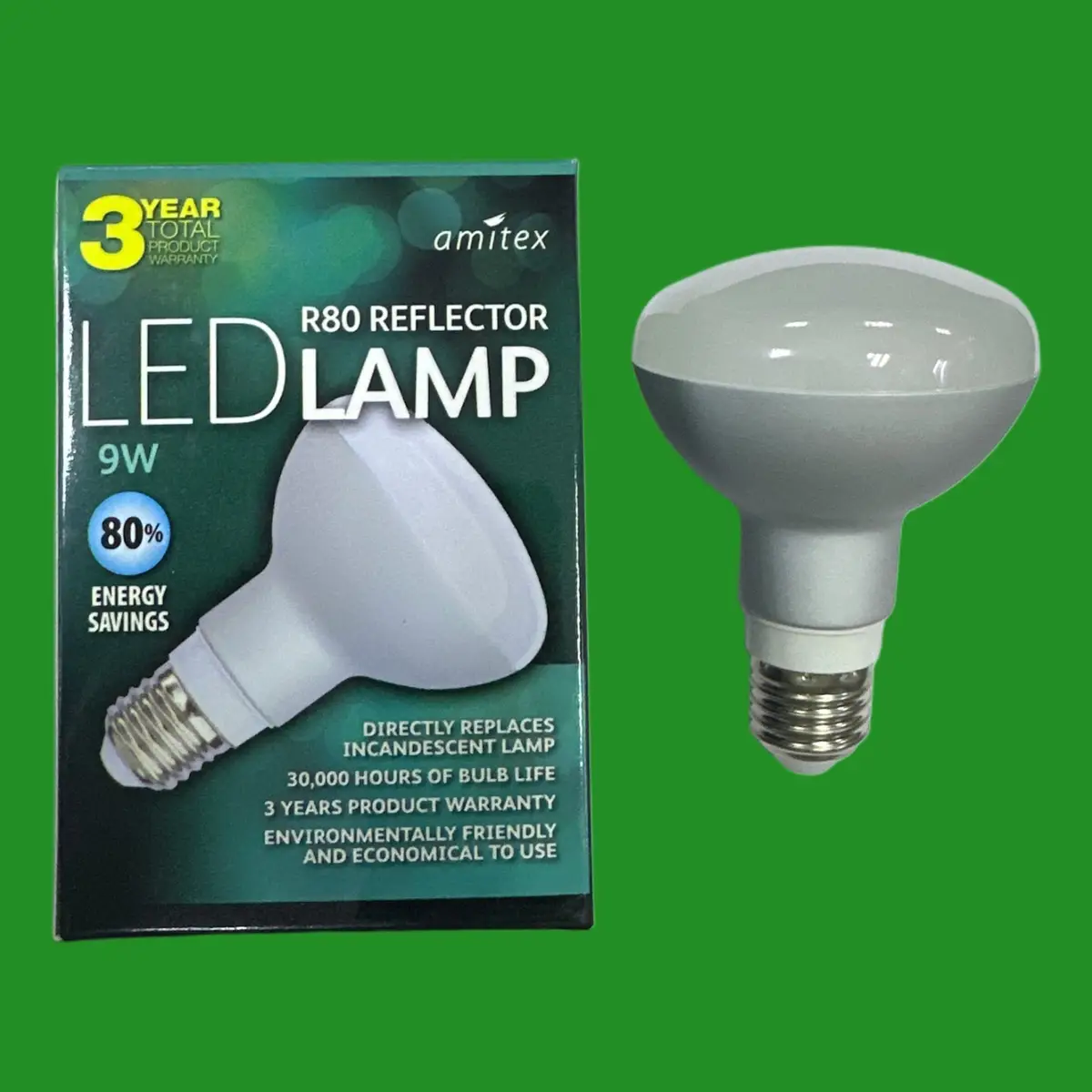 2x 9W =100W Amitex R80 LED Pearl Reflector Light Bulbs 3000K ES E27 Edison Screw