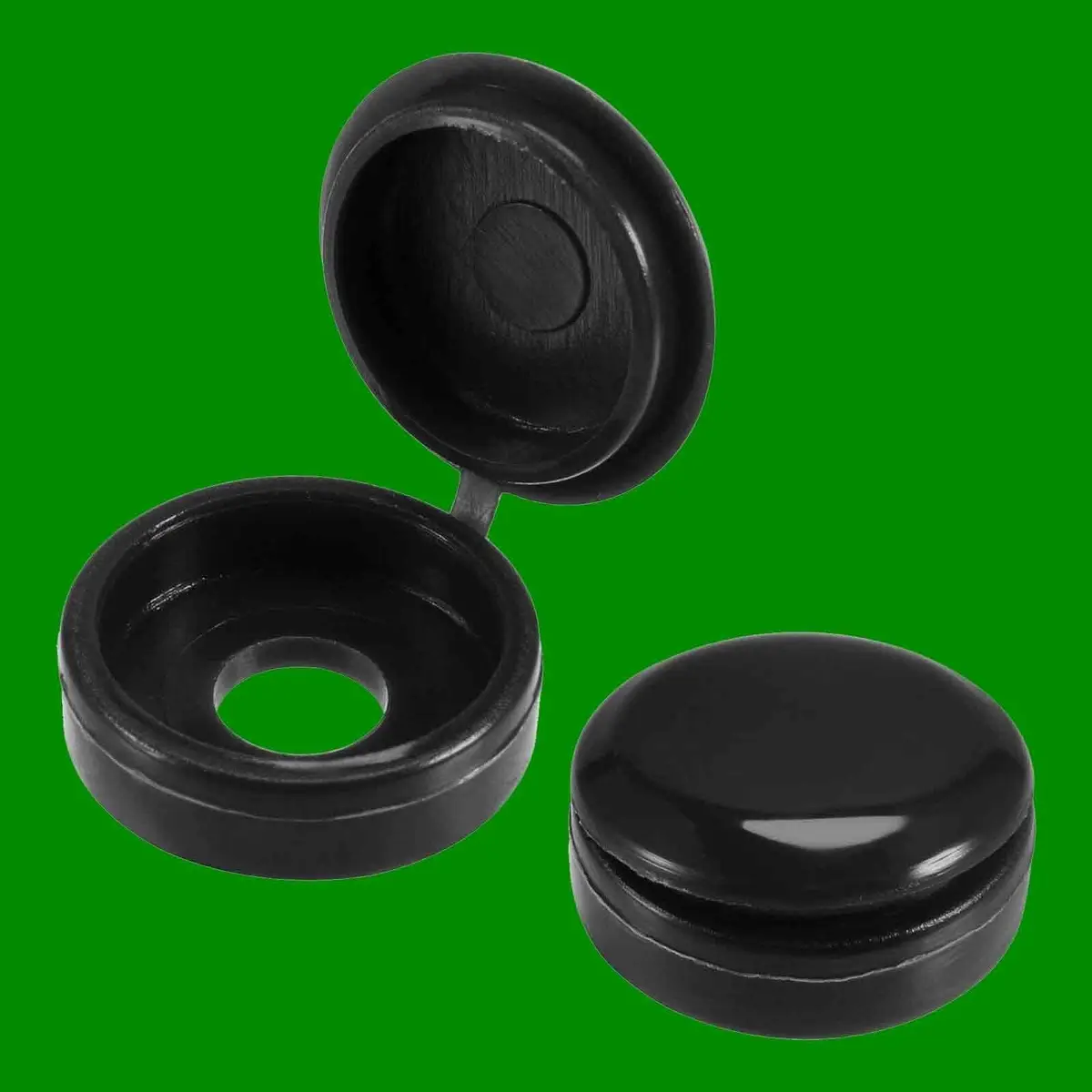 25x Black Plastic Hinged Screw Cover Caps Ø 4mm Hole, Fold Snap Washer, Cabinet