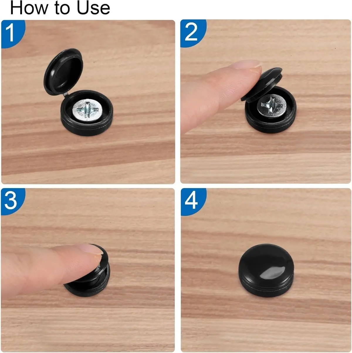 25x Black Plastic Hinged Screw Cover Caps Ø 4mm Hole, Fold Snap Washer, Cabinet - image 4 | Free standard UK delivery included | Discount Quality Products