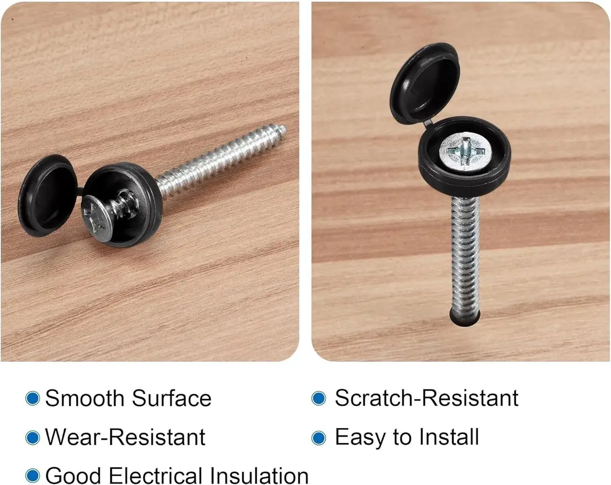 25x Black Plastic Hinged Screw Cover Caps Ø 4mm Hole, Fold Snap Washer, Cabinet - image 5 | Free standard UK delivery included | Discount Quality Products