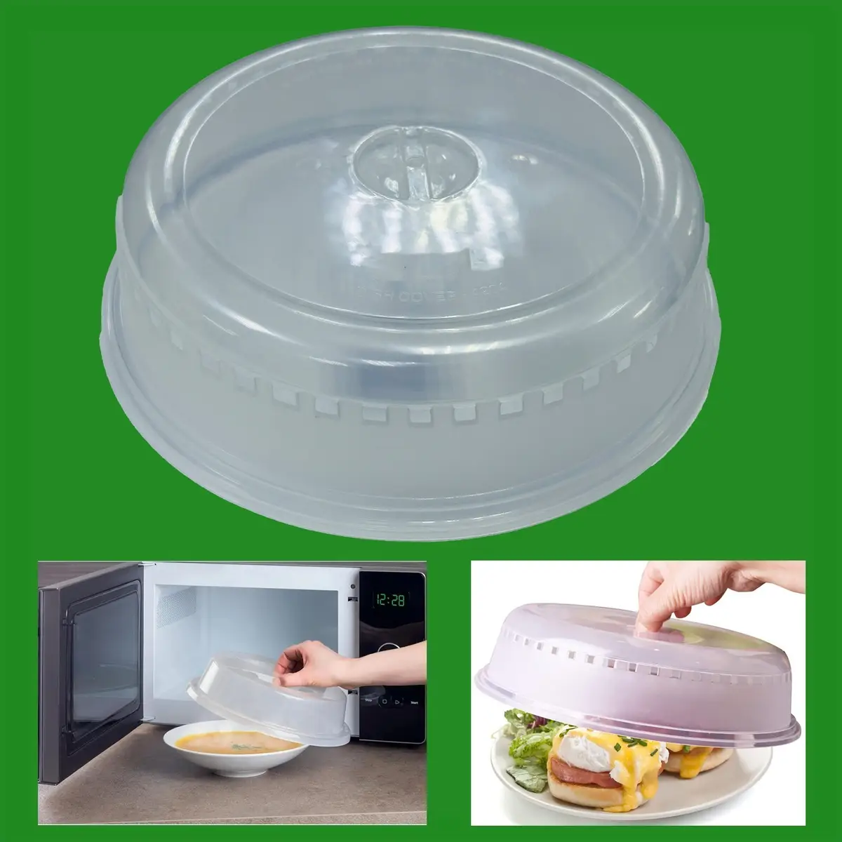 9" Microwave Food Cover Splatter Proof Vented Food Plate Dish Lid Cooking Cover