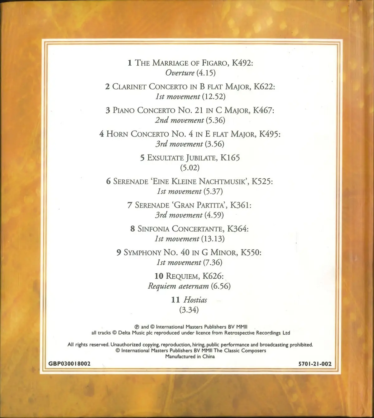 Mozart Musical Masterpieces (2002) CD & Booklet, Classic Composers, 11 Tracks - image 2 | Free standard UK delivery included | Discount Quality Products