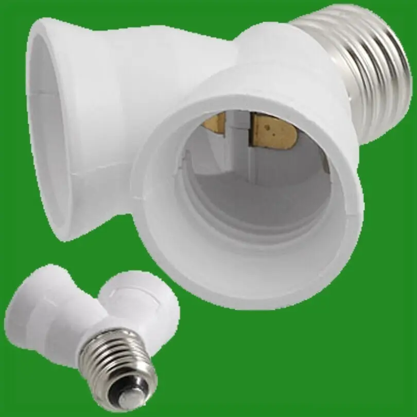 2x White E27 to 2x E27 2 Into 1 Light Bulb Lamp Socket Fitting Adaptor Splitter
