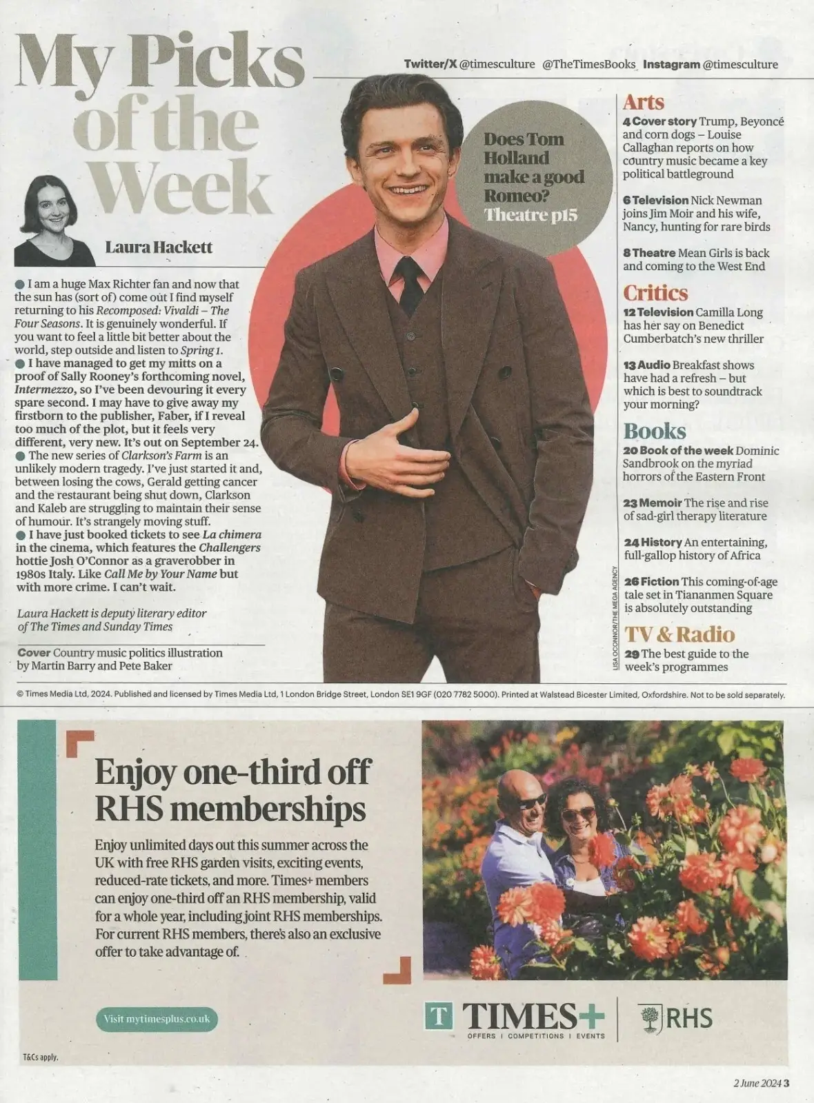 Sunday Times Culture Magazine: Tom Holland, Vic Reeves, Country Music, 2.6.24 - image 2 | Free standard UK delivery included | Discount Quality Products