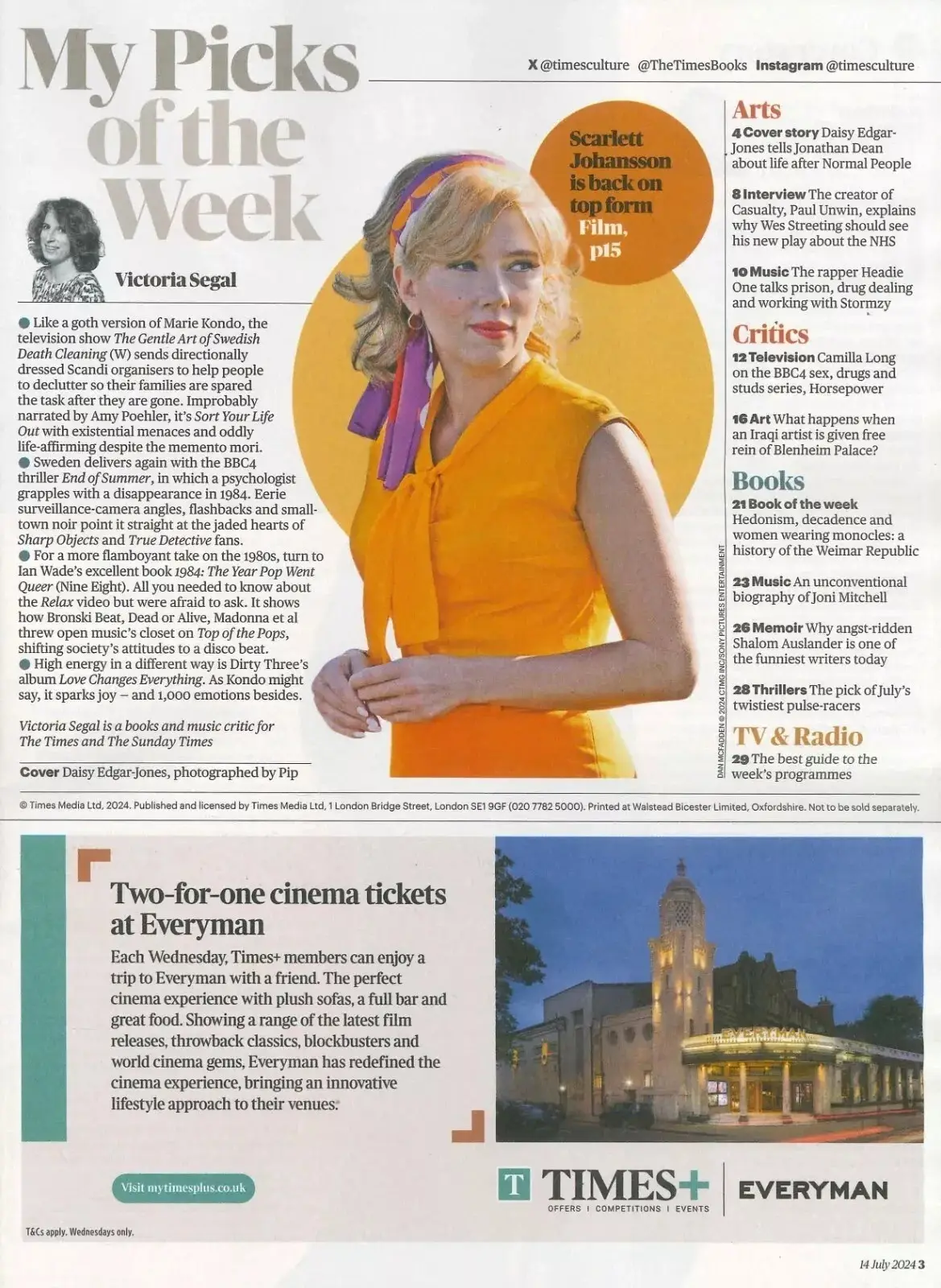 Sunday Times Culture Magazine: Daisy Edgar-Jones, Scarlett Johansson, 14.7.24 - image 2 | Free standard UK delivery included | Discount Quality Products