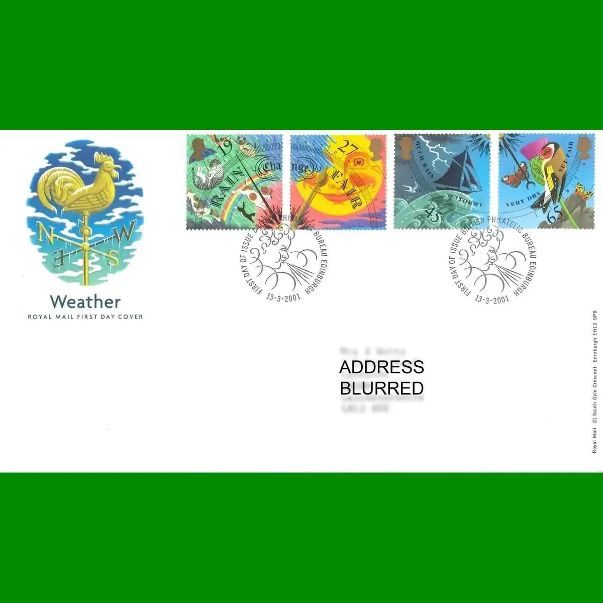 FDC The Weather Commemorative Royal Mail First Day Cover Stamps, 13.3.2001