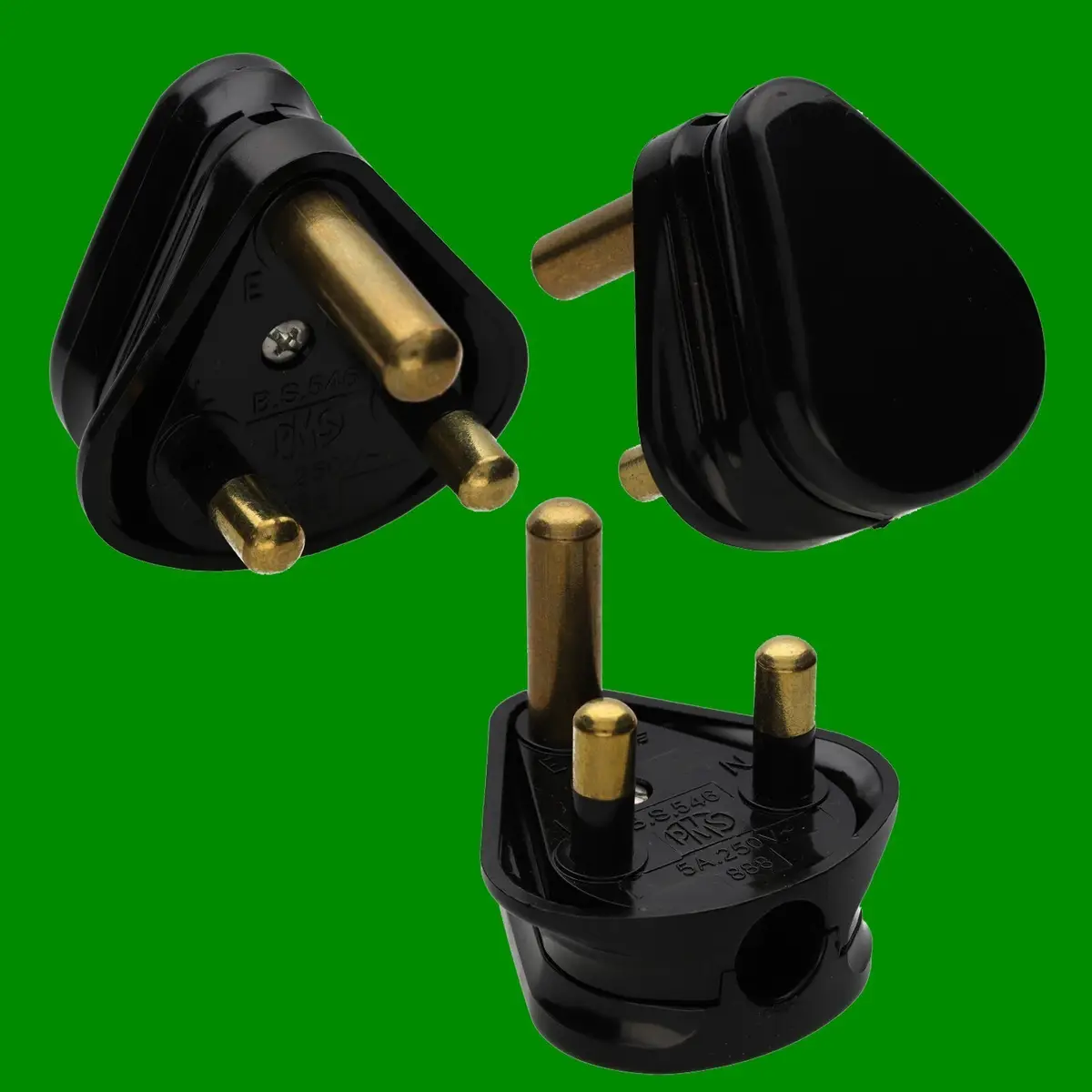 1x 5A Black Round 3 Pin Mains Plug, BS546/A 5 Amp, For Stage & Theatre Lighting - image 2 | Free standard UK delivery included | Discount Quality Products
