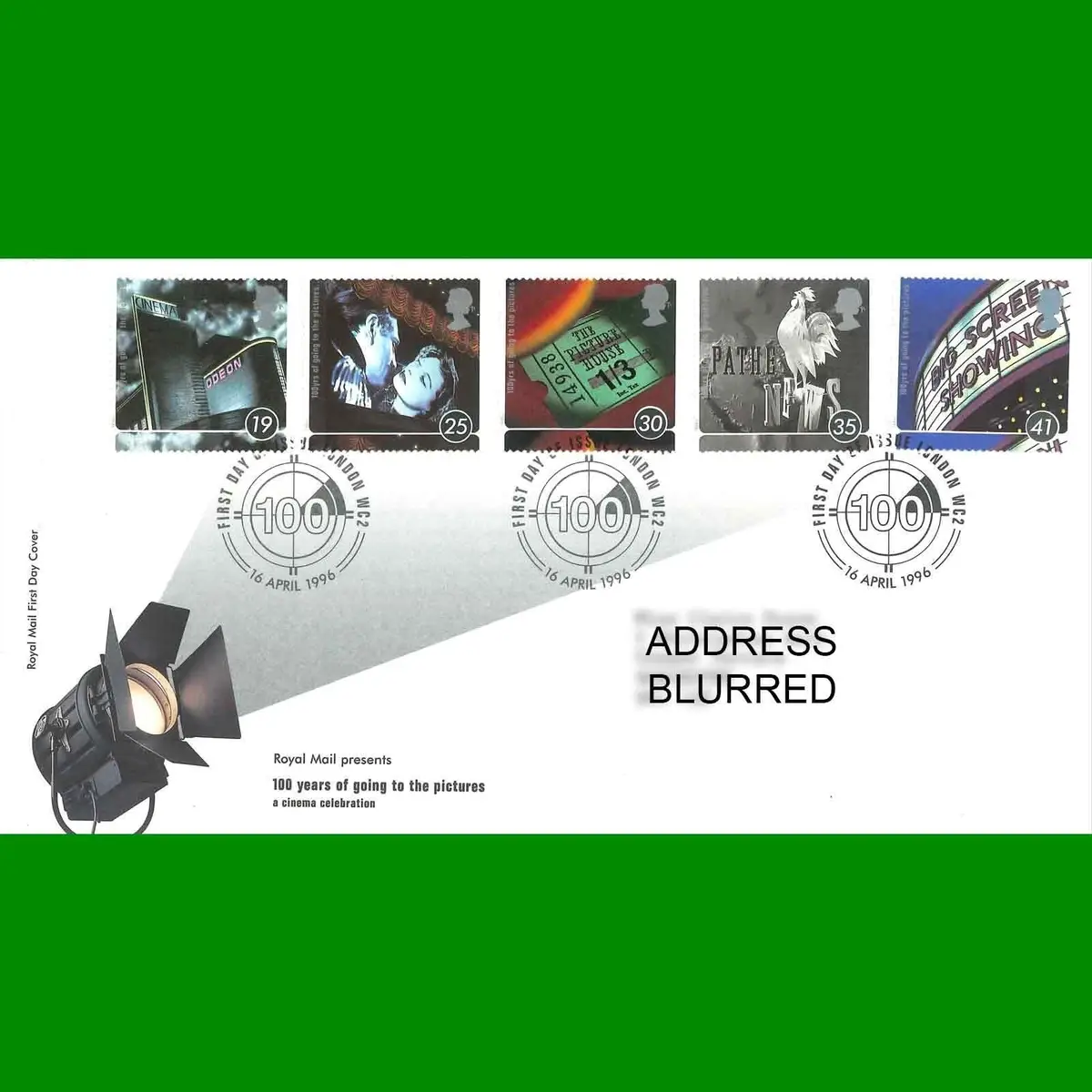 FDC 100 Years of Cinema Commemorative Royal Mail First Day Cover, 16.4.1996