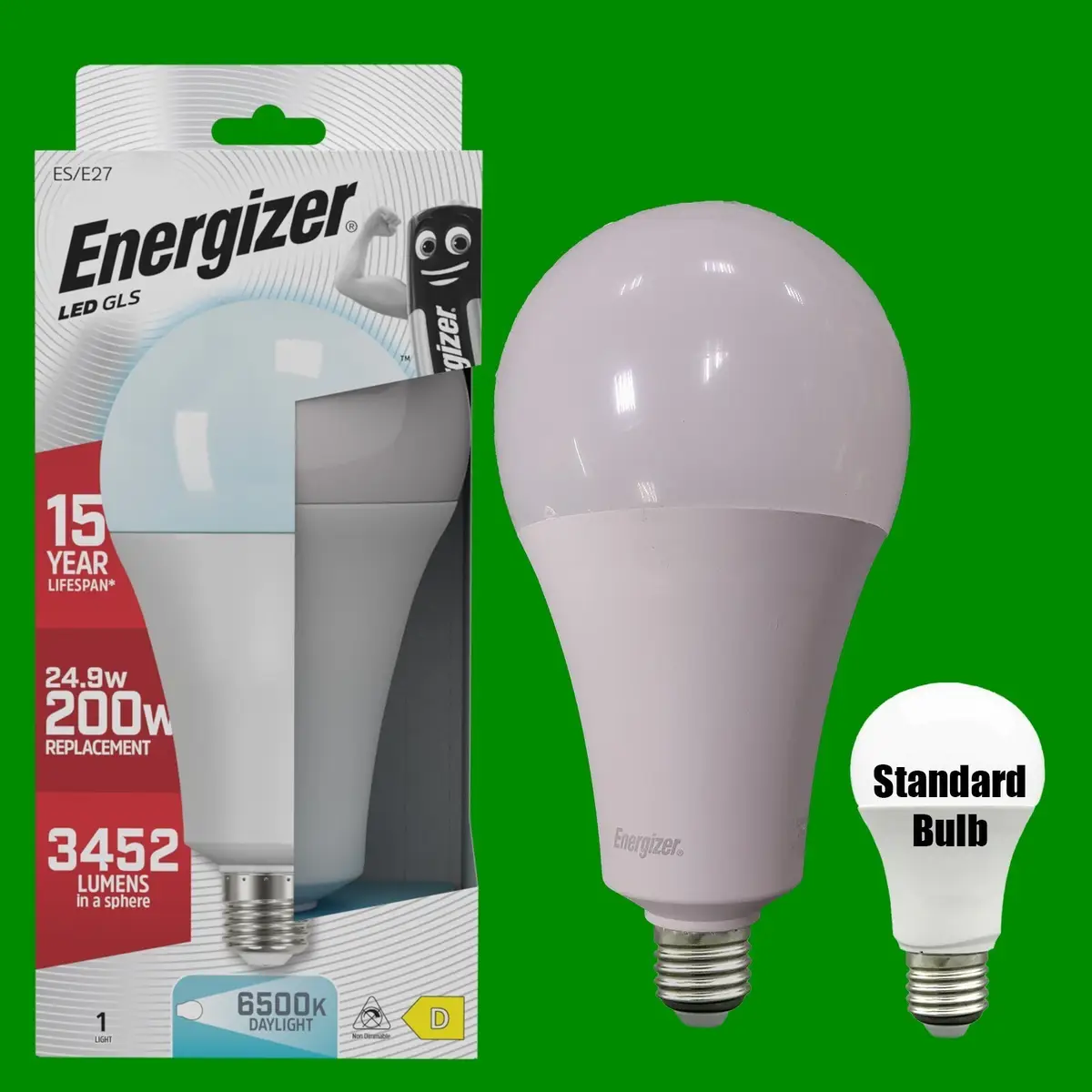 4x 24.9W (=200W) Energizer Large 110mm GLS ES E27 LED Light Bulb Lamp 6500K