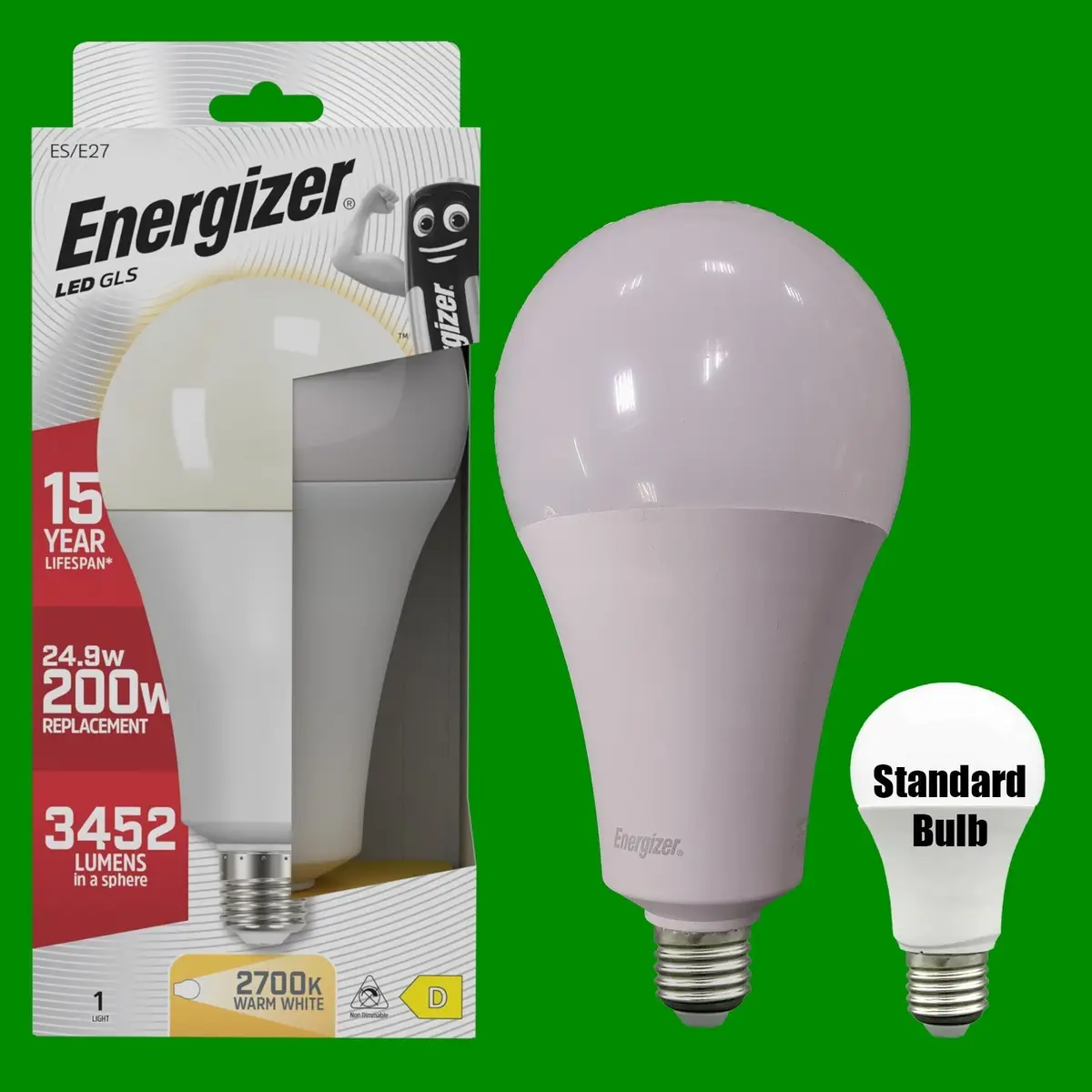4x 24.9W (=200W) Energizer Large 110mm GLS ES E27 LED Light Bulb Lamp 2700K