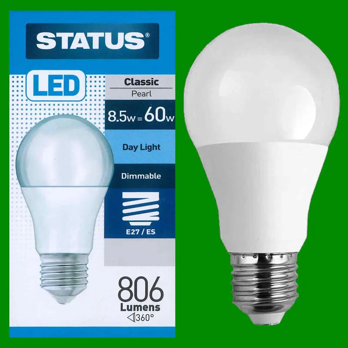 2x 8.5W (=60W) Dimmable Pearl LED ES E27 Edison Screw, 6500K Daylight Light Bulb