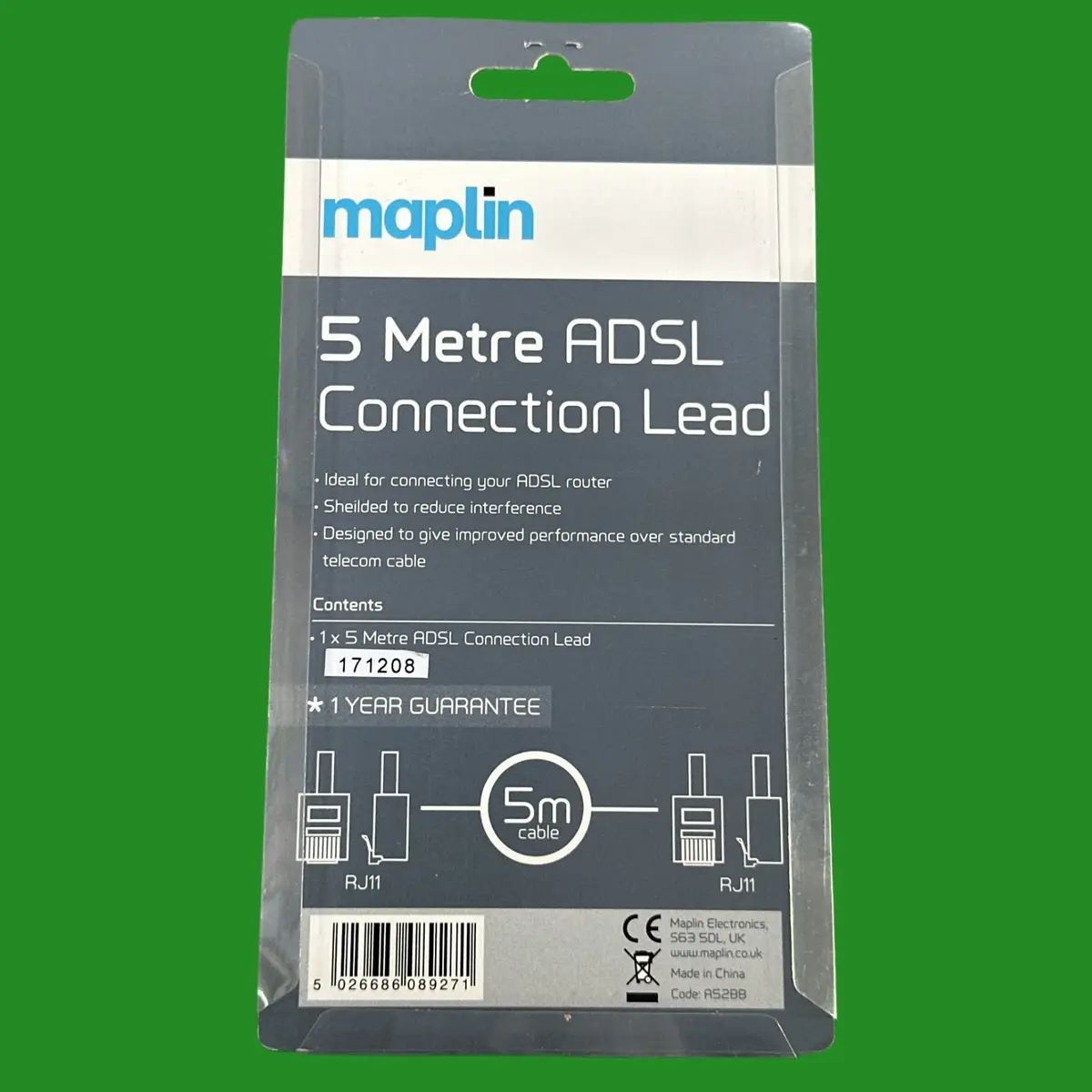 1x 5m Maplin ADSL Broadband Cable Lead Shielded RJ11 Phone Fax Internet Router - image 2 | Free standard UK delivery included | Discount Quality Products