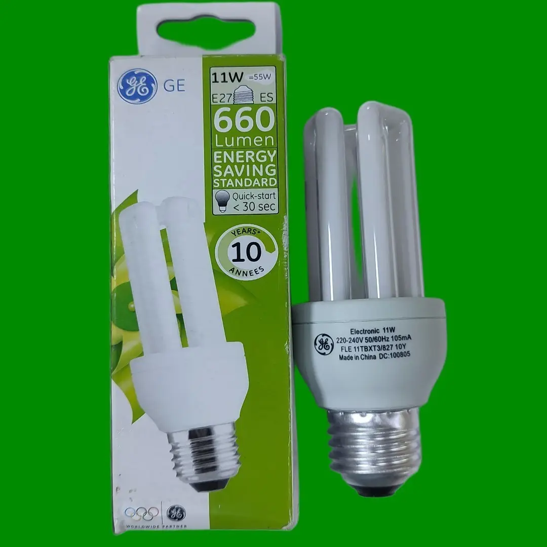 4x 11W (=55W) GE Low Energy CFL Stick Light Bulbs 2700K ES E27 Edison Screw Lamp