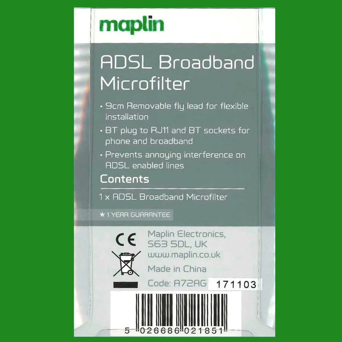 BT ADSL Broadband Micro Filter Phone Modem Line Telephone RJ11 Fly Lead White - image 3 | Free standard UK delivery included | Discount Quality Products