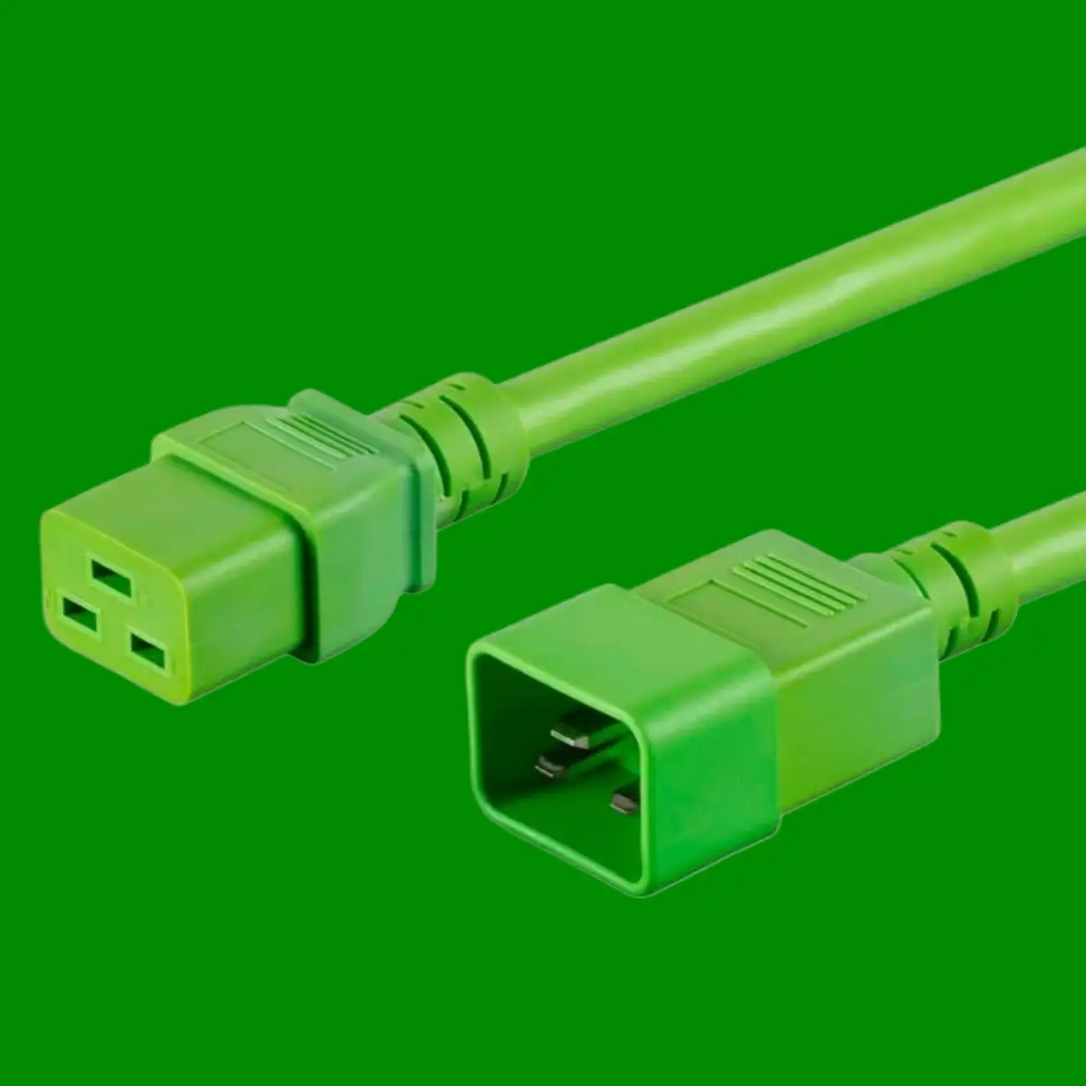 2m Green C19 to C20 PDU Mains Extension Power Cable, Male to Female, 20A, 250V