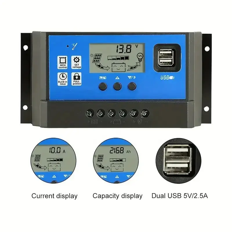 30A Solar Panel Battery Charge Controller 12V 24V, Dual USB Port, LCD Display - image 5 | Free standard UK delivery included | Discount Quality Products