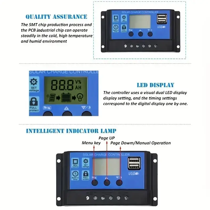 100A Solar Panel Battery Charge Controller 12V 24V, Dual USB Port, LCD Display - image 10 | Free standard UK delivery included | Discount Quality Products