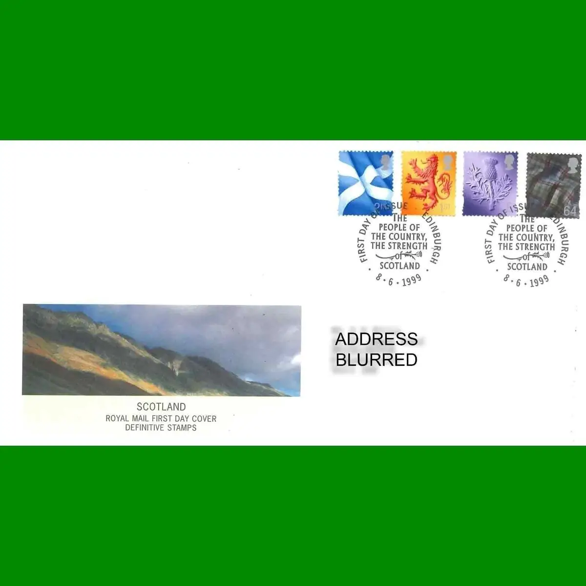 FDC Scotland Regional Definitive Royal Mail First Day Cover Stamps, 8.6.1999