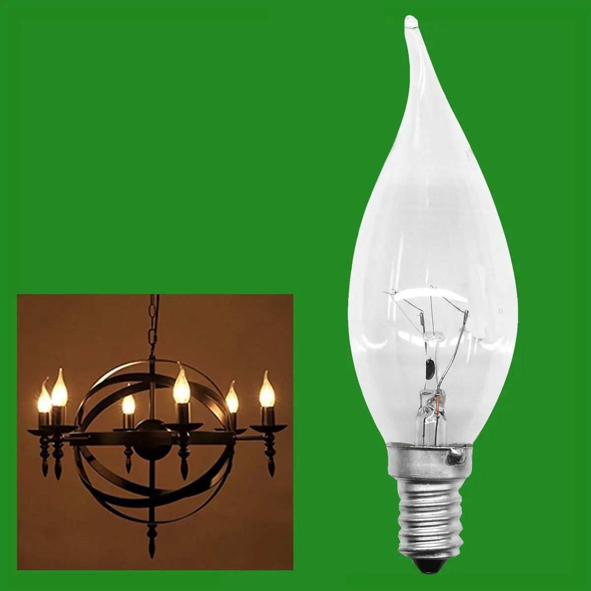 2x 25W BELL Clear Bent Tip Candle Dimmable Light Bulbs SES E14 Small Screw - image 2 | Free standard UK delivery included | Discount Quality Products
