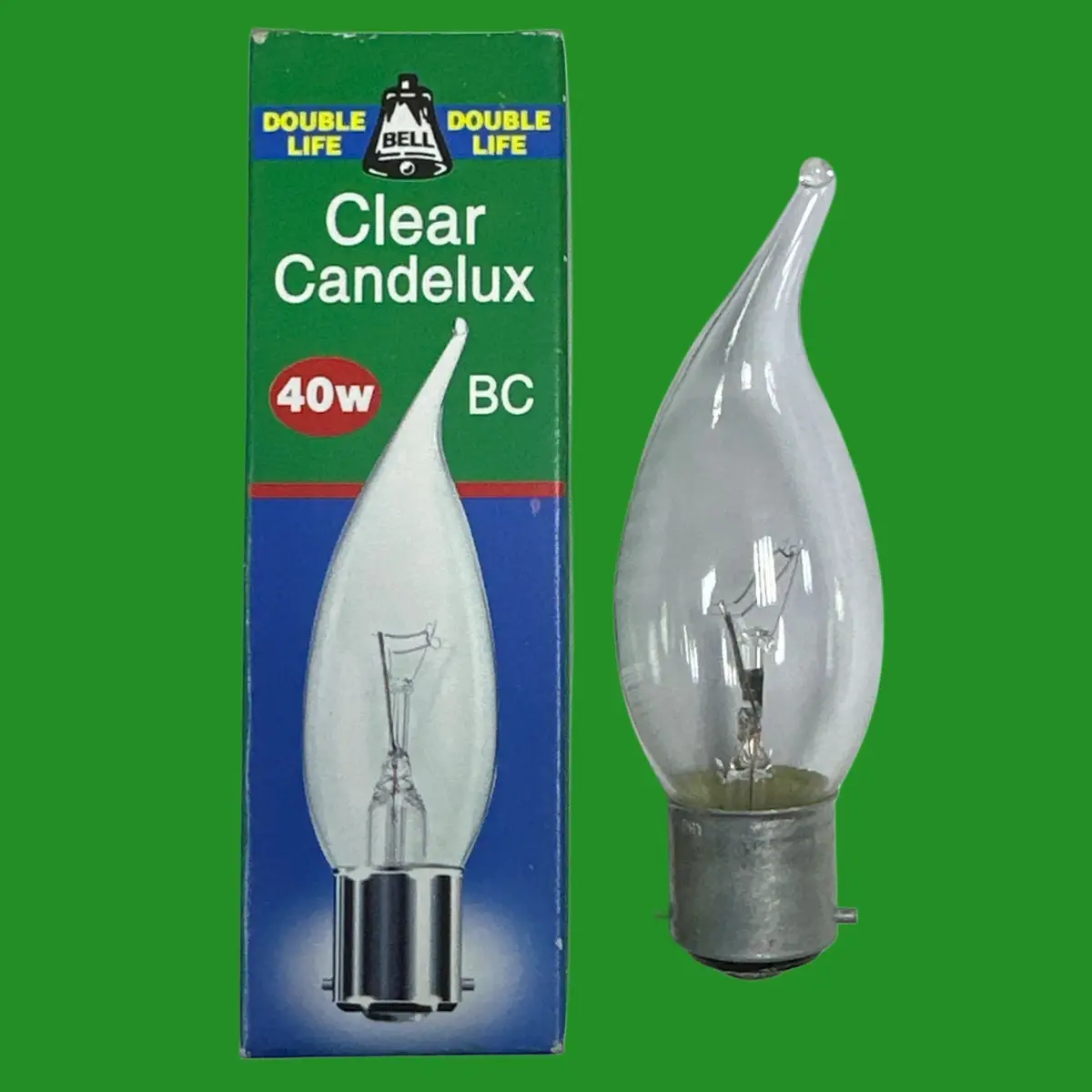 4x 40W BELL Clear Bent Tip Candle Dimmable Light Bulbs, BC, B22 Candelux Lamp