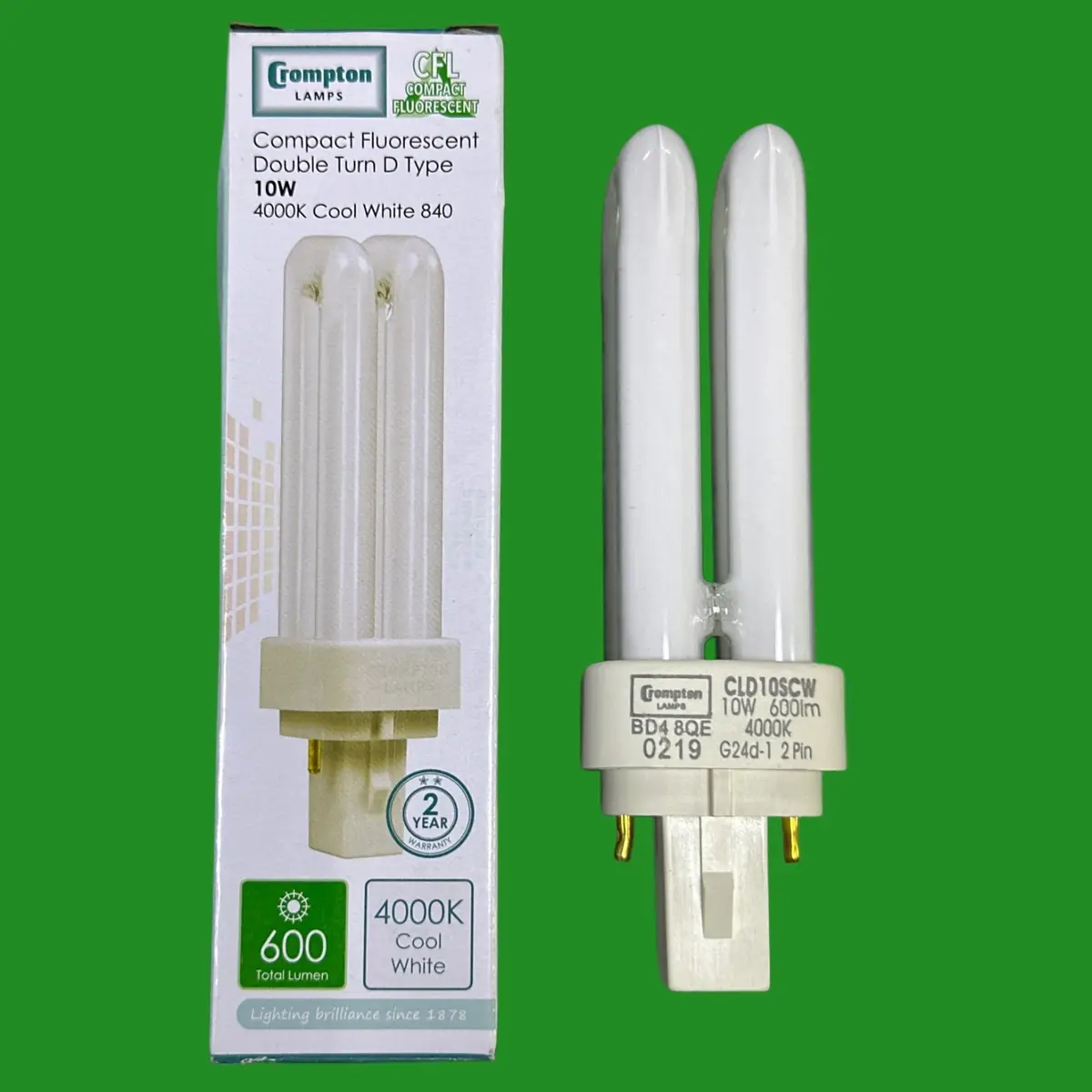 4x 10W Crompton G24d-1 2 pin PL Low Energy CFL Double Turn Light Bulb 840 4000K