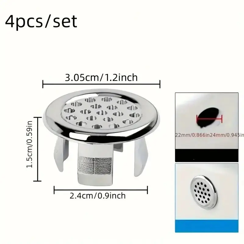 4x Ceramic Sink Basin Overflow Cover, Decorative Silver Round Insert Hole Cover - image 2 | Free standard UK delivery included | Discount Quality Products