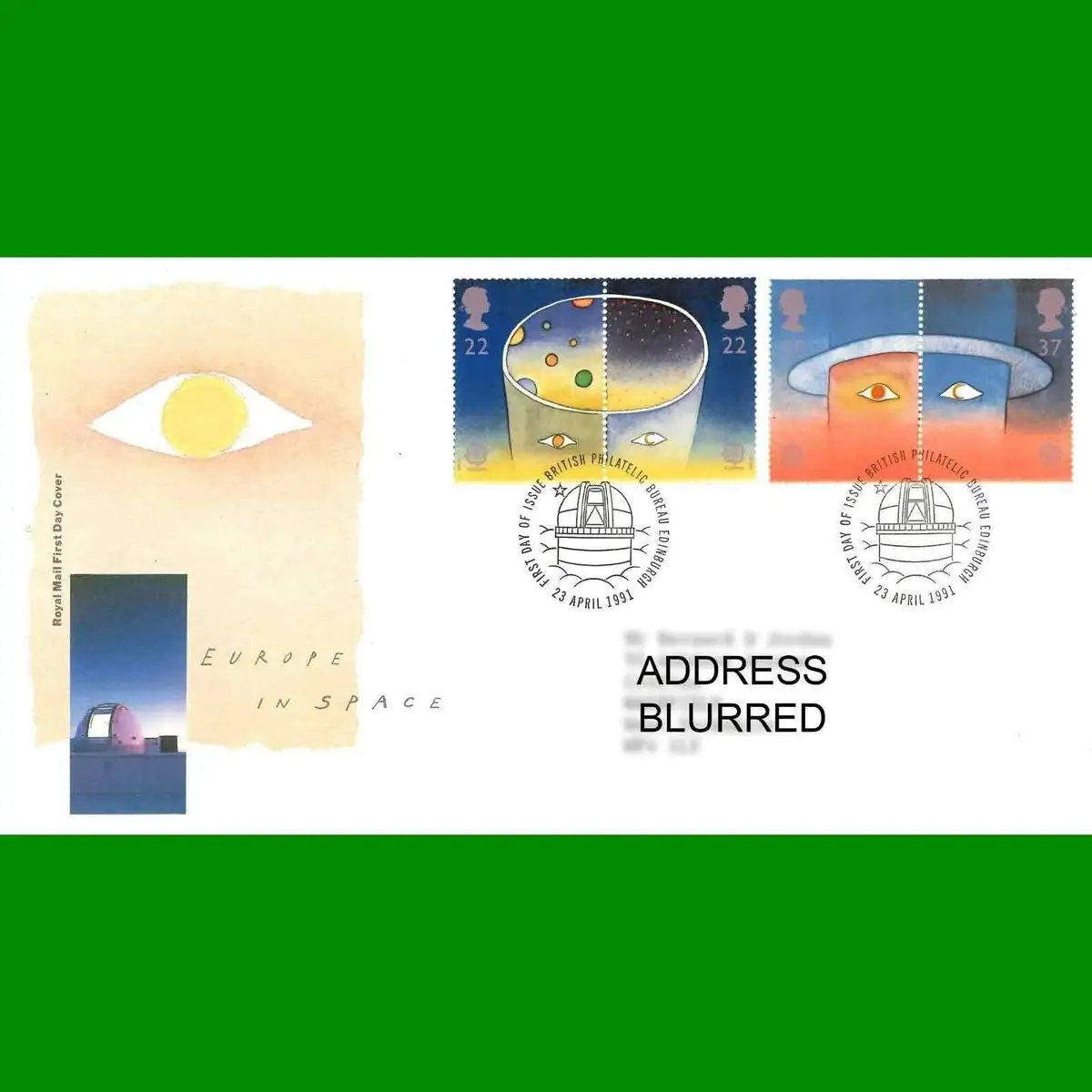 FDC Europe in Space Commemorative Royal Mail First Day Cover Stamps, 23.4.1991