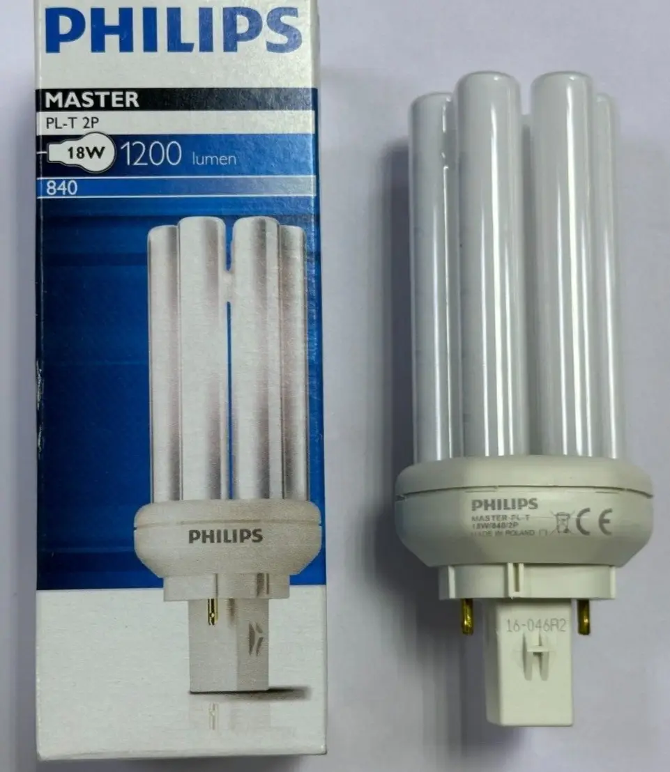 1x 18W Philips Low Energy GX24D-2 2 pin Stick 4000K Cool White CFL Light Bulbs