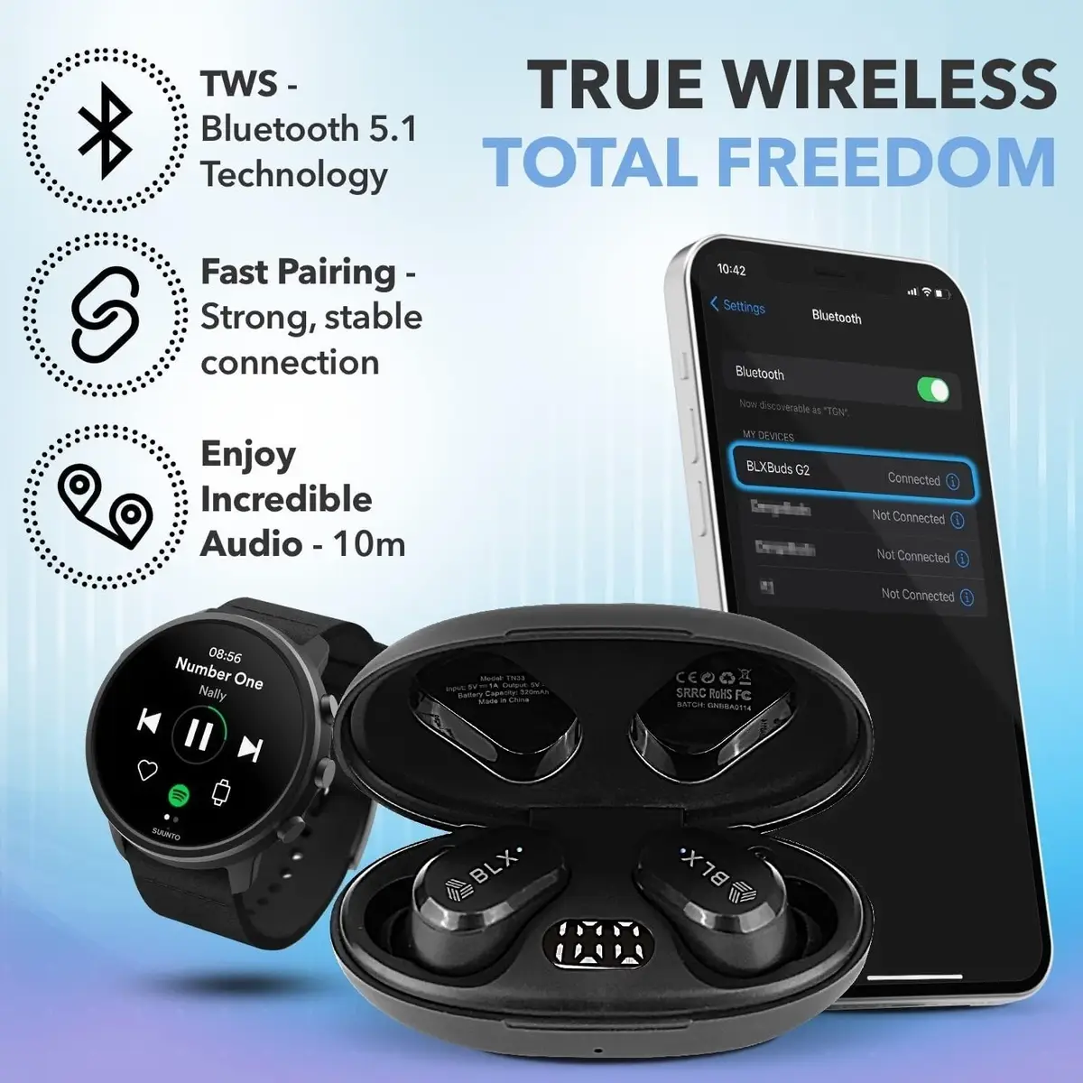 BLX BUDS G2 Wireless Bluetooth 5.1 Earbuds & Charging Case, Android, iOS 6 Hours - image 9 | Free standard UK delivery included | Discount Quality Products