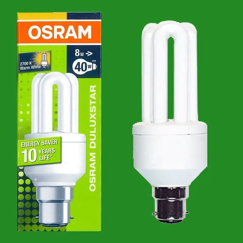 1x 8W (=40W) OSRAM Low Energy Power Saving CFL Stick Light Bulbs BC B22 Lamps