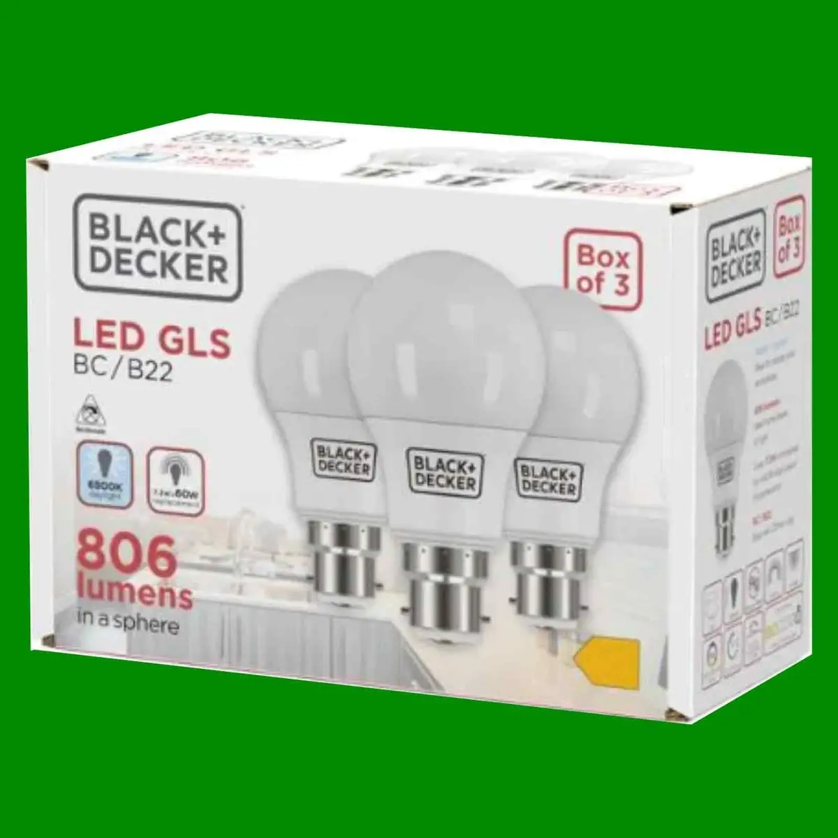 12x 7.3W (=60W) LED GLS A60 Daylight White 6500K Bayonet Cap BC B22 Light Bulb