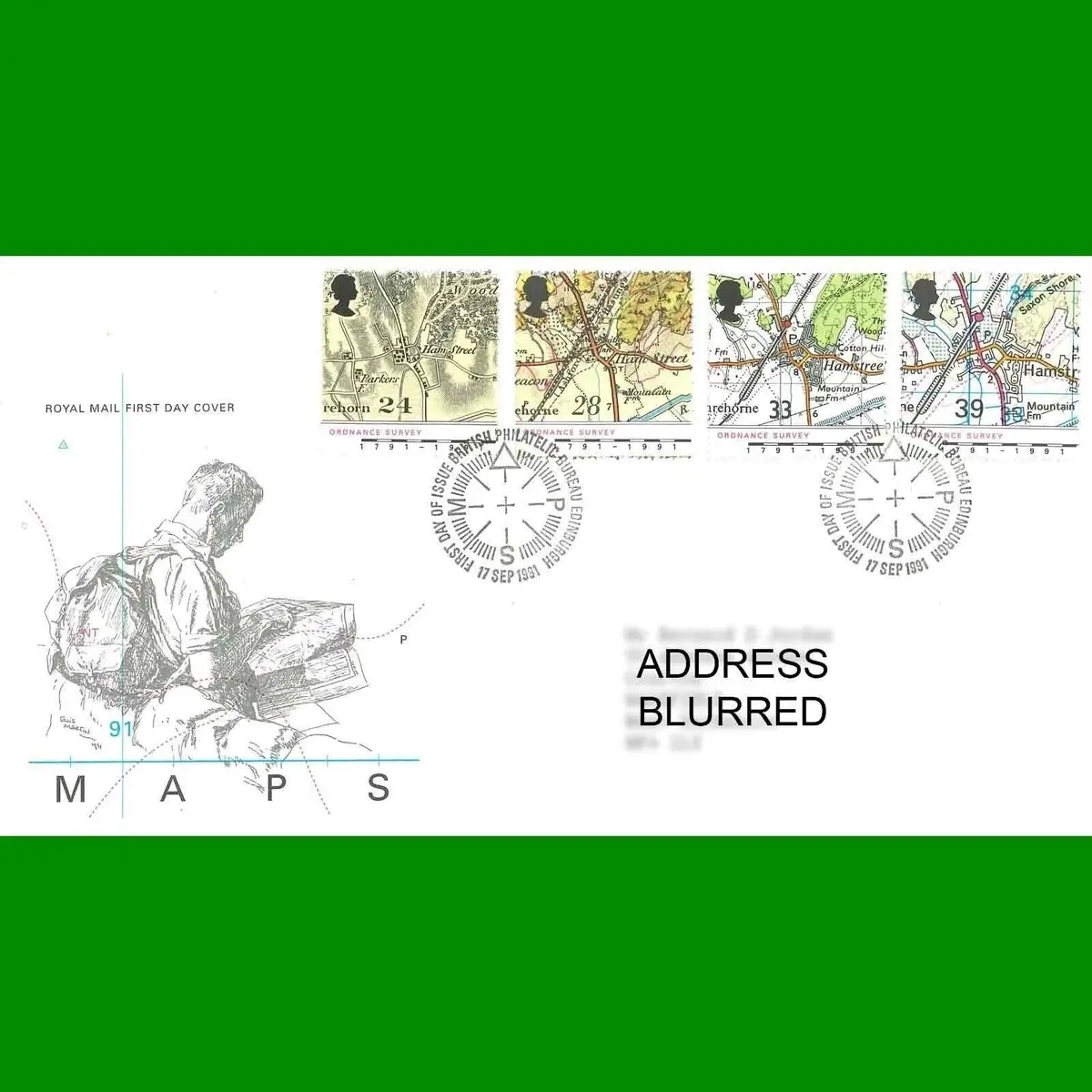 FDC Ordnance Survey Maps of Hamstreet, Royal Mail First Day Cover, 17.9.1991